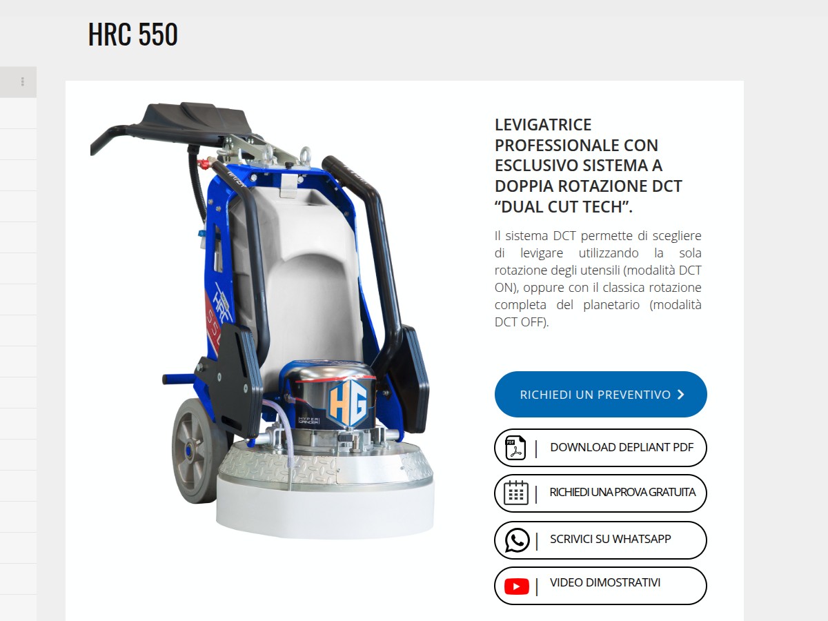 Levigatrice professionale per pavimenti Hyper Grinder HRC con sistema DCT